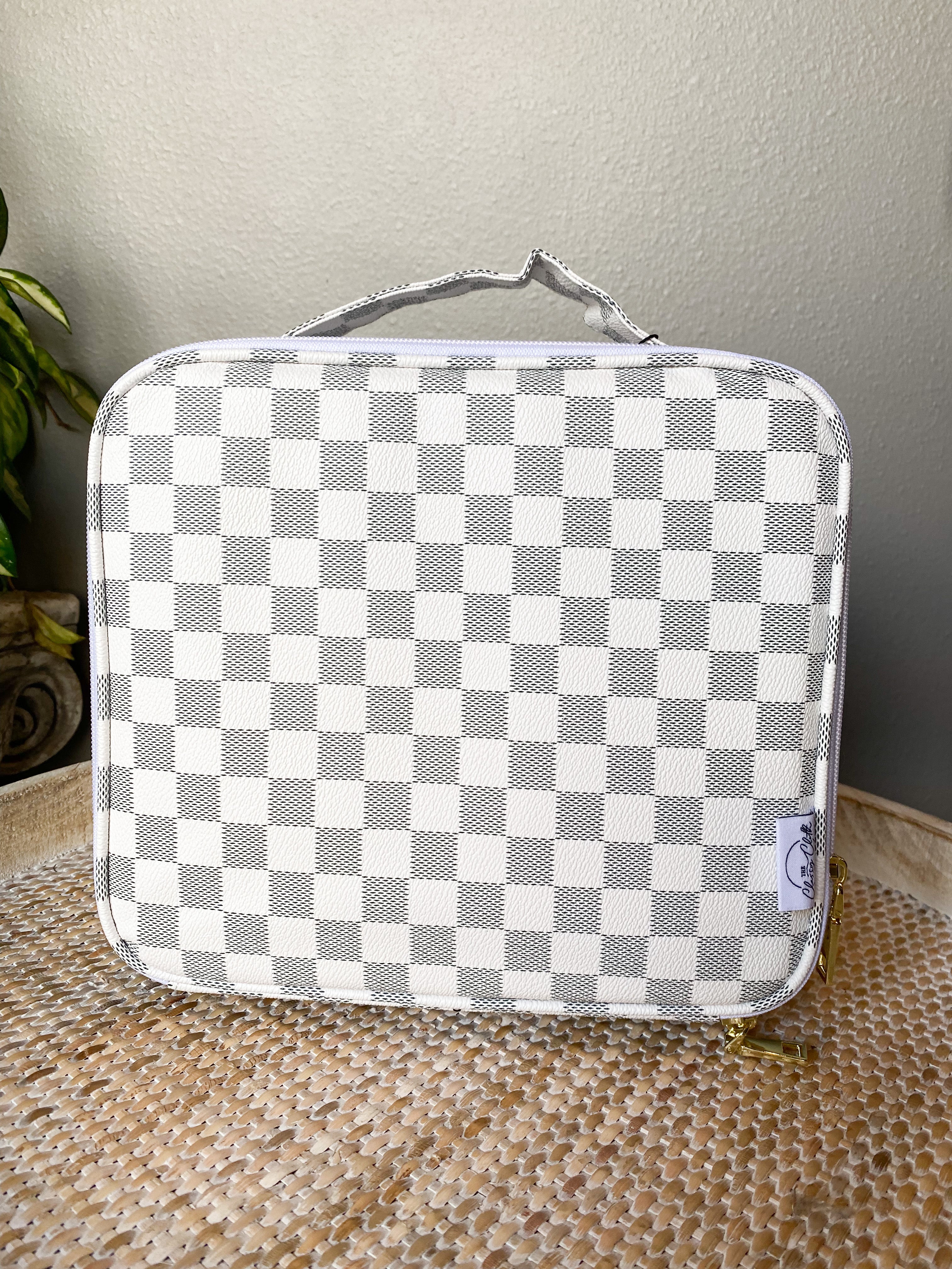 White Checkered Makeup Bag